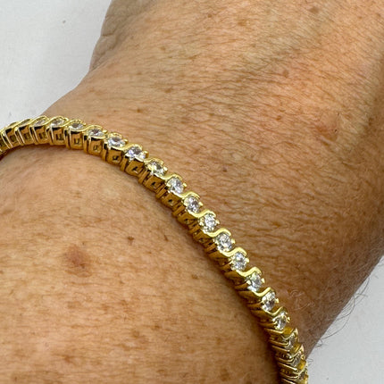 Vintage Gold Tennis Bracelet | Bezel Set Cubic Zirconia Crystal Diamond Gemstone | Golden 925 Sterling Silver Stackable Tennis Bracelet