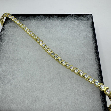 Vintage Gold Tennis Bracelet | Bezel Set Cubic Zirconia Crystal Diamond Gemstone | Golden 925 Sterling Silver Stackable Tennis Bracelet