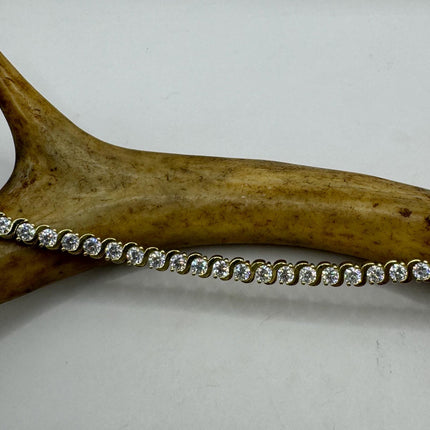 Vintage Gold Tennis Bracelet | Bezel Set Cubic Zirconia Crystal Diamond Gemstone | Golden 925 Sterling Silver Stackable Tennis Bracelet