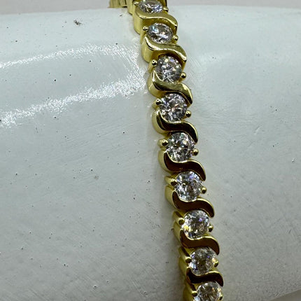 Vintage Gold Tennis Bracelet | Bezel Set Cubic Zirconia Crystal Diamond Gemstone | Golden 925 Sterling Silver Stackable Tennis Bracelet