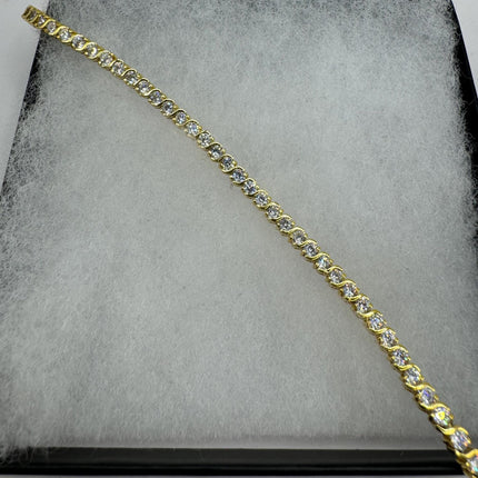 Vintage Gold Tennis Bracelet | Bezel Set Cubic Zirconia Crystal Diamond Gemstone | Golden 925 Sterling Silver Stackable Tennis Bracelet