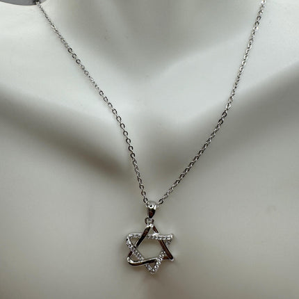 Vintage Silver Star of David Pendant Necklace | 925 Sterling Silver Jewish Star Statement Charm Necklace