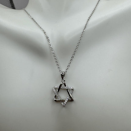 Vintage Silver Star of David Pendant Necklace | 925 Sterling Silver Jewish Star Statement Charm Necklace