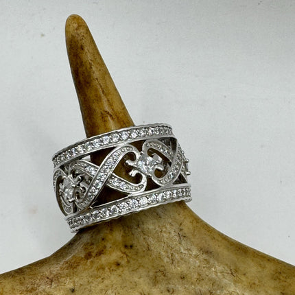 Vintage Crystal Stacking Eternity Promise Ring Wedding Band 925 Sterling Silver