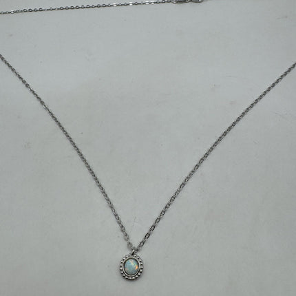 Vintage Silver Charm Necklace | Tiny White Fire Opal Star Pendant | 925 Sterling Silver Delicate Chain Necklace | Minimalist Jewelry