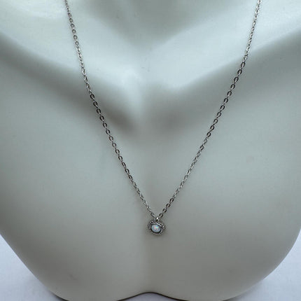 Vintage Silver Charm Necklace | Tiny White Fire Opal Star Pendant | 925 Sterling Silver Delicate Chain Necklace | Minimalist Jewelry