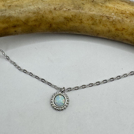 Vintage Silver Charm Necklace | Tiny White Fire Opal Star Pendant | 925 Sterling Silver Delicate Chain Necklace | Minimalist Jewelry