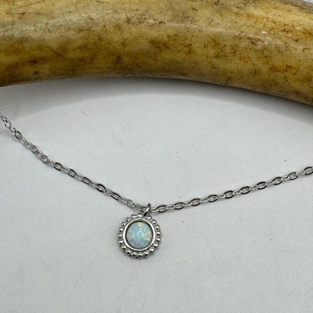 Vintage Silver Charm Necklace | Tiny White Fire Opal Star Pendant | 925 Sterling Silver Delicate Chain Necklace | Minimalist Jewelry