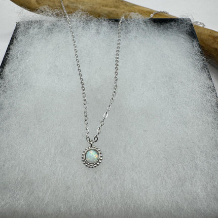 Vintage Silver Charm Necklace | Tiny White Fire Opal Star Pendant | 925 Sterling Silver Delicate Chain Necklace | Minimalist Jewelry