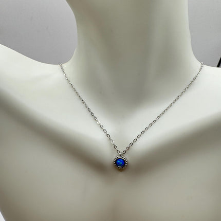 Vintage Silver Charm Necklace | Tiny White Fire Opal Star Pendant | 925 Sterling Silver Delicate Chain Necklace | Minimalist Jewelry