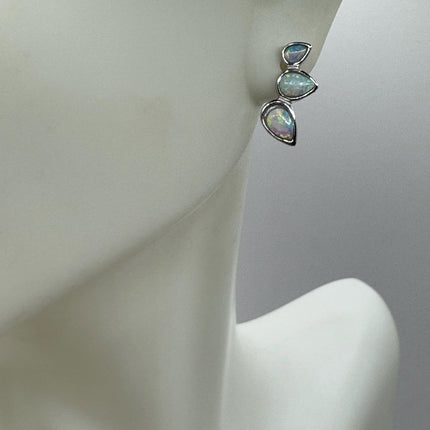 Vintage Silver Earrings | White Fire Opal Stud Button Earrings
