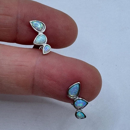 Vintage Silver Earrings | White Fire Opal Stud Button Earrings