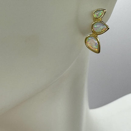 Vintage Silver Earrings | White Fire Opal Stud Button Earrings