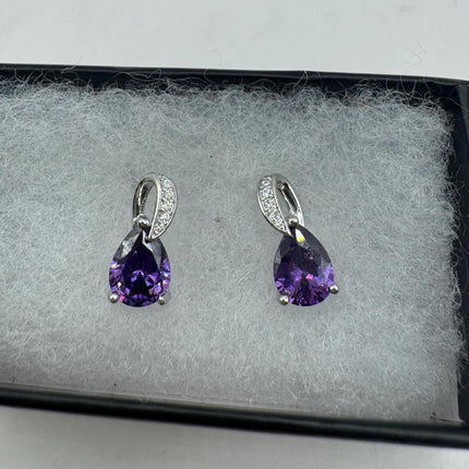 Vintage Silver Earrings | Purple Amethyst Citrine Tourmaline Sapphire Gemstone | 925 Sterling Silver Dangle Drop Chandelier Earrings