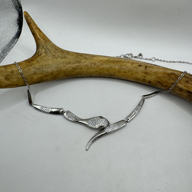 Tiny Silver Snake Pendant Necklace | 925 Sterling Silver Dainty Chain Serpent Charm Necklace