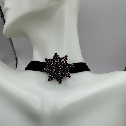 Vintage Brooch Pin | Deco Bohemian Red Garnet Sterling Silver Choker Necklace