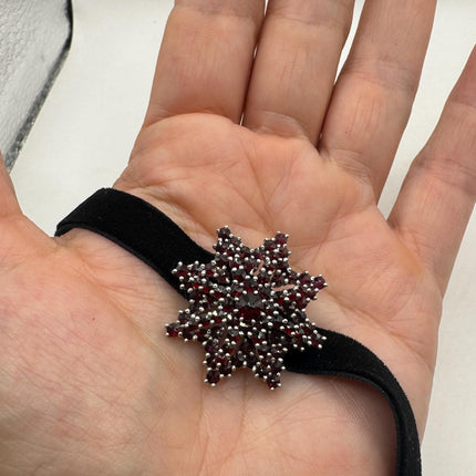 Vintage Brooch Pin | Deco Bohemian Red Garnet Sterling Silver Choker Necklace