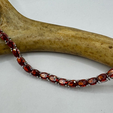 Vintage Silver Tennis Bracelet | White and Garnet Red Cubic Zirconia | 925 Sterling Silver