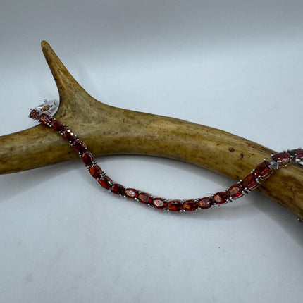 Vintage Silver Tennis Bracelet | White and Garnet Red Cubic Zirconia | 925 Sterling Silver