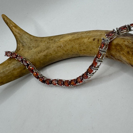 Vintage Silver Tennis Bracelet | White and Garnet Red Cubic Zirconia | 925 Sterling Silver