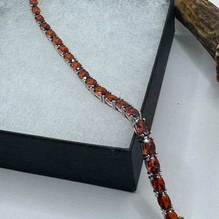 Vintage Silver Tennis Bracelet | White and Garnet Red Cubic Zirconia | 925 Sterling Silver