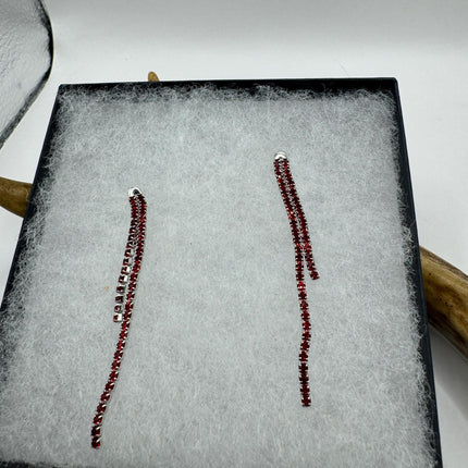 Vintage Silver Earrings | Garnet Gemstone 925 Sterling Silver Chandelier Dangle Drop Earrings