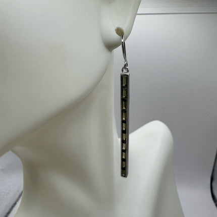 Vintage Silver Earrings | Emerald Green Chrome Diopside White Sapphire Gemstone Stud Button Deco Earrings | 925 Sterling Silver