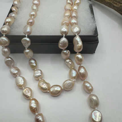Vintage Pearl Necklace | Hand Knotted Pink Pearl Gemstone 40 Inch Jump Rope Length Elegant Statement Layering Necklace