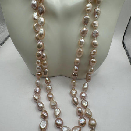 Vintage Pearl Necklace | Hand Knotted Pink Pearl Gemstone 40 Inch Jump Rope Length Elegant Statement Layering Necklace