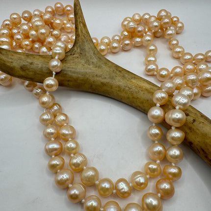 Vintage Pearl Necklace | Hand Knotted Pink Pearl Gemstone 44 Inch Jump Rope Length Elegant Statement Layering Necklace