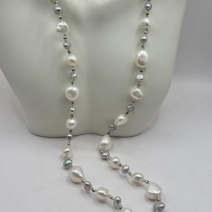 Vintage Pearl Necklace | Hand Knotted Pink Pearl Gemstone 44 Inch Jump Rope Length Elegant Statement Layering Necklace