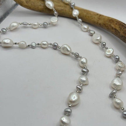 Vintage Pearl Necklace | Hand Knotted Pink Pearl Gemstone 44 Inch Jump Rope Length Elegant Statement Layering Necklace