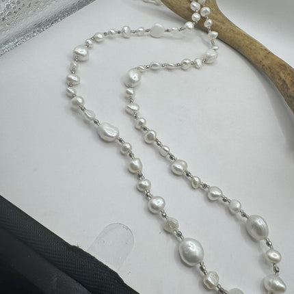 Vintage Pearl Necklace | Hand Knotted Pink Pearl Gemstone 44 Inch Jump Rope Length Elegant Statement Layering Necklace