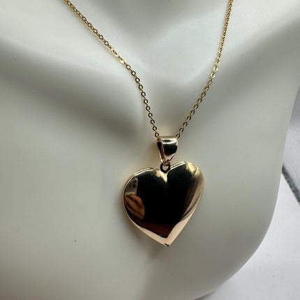 Vintage Gold Locket | Large 9K Gold Filled Heart Pendant Photo Memory Charm Engraved Flower | Golden 925 Sterling Silver Chain Necklace