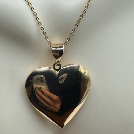 Vintage Gold Locket | Large 9K Gold Filled Heart Pendant Photo Memory Charm Engraved Flower | Golden 925 Sterling Silver Chain Necklace
