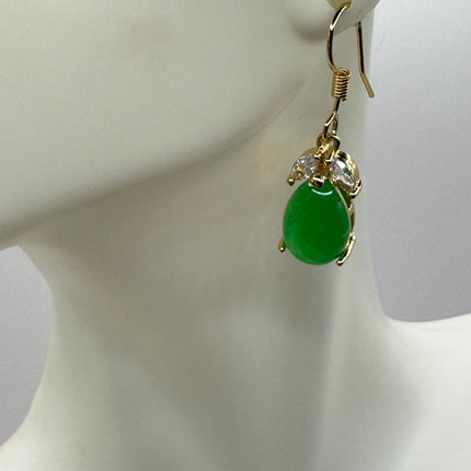 Vintage Green Jade Silver Dangle Lucky Earrings