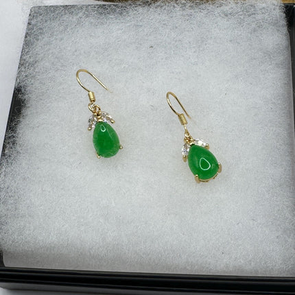 Vintage Green Jade Silver Dangle Lucky Earrings