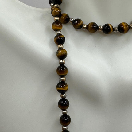 Vintage Tiny Gold Charm Necklace |Tigers Eye Gemstone Dainty Gold 925 Sterling Silver Chain Necklace | Minimalist Style Crystal