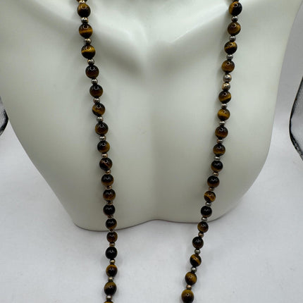 Vintage Tiny Gold Charm Necklace |Tigers Eye Gemstone Dainty Gold 925 Sterling Silver Chain Necklace | Minimalist Style Crystal