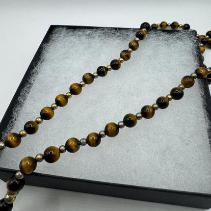 Vintage Tiny Gold Charm Necklace |Tigers Eye Gemstone Dainty Gold 925 Sterling Silver Chain Necklace | Minimalist Style Crystal