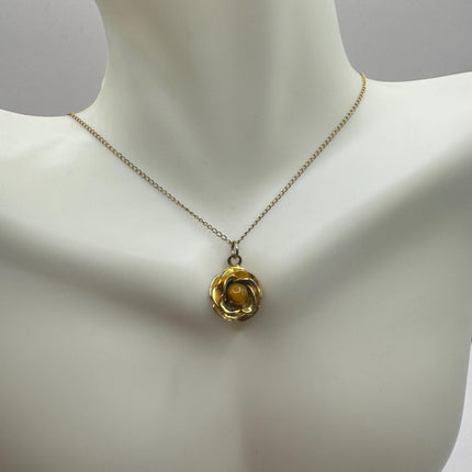 Vintage Tiny Gold Charm Necklace |Tigers Eye Gemstone Dainty Gold 925 Sterling Silver Chain Necklace | Minimalist Style Crystal