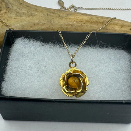 Vintage Tiny Gold Charm Necklace |Tigers Eye Gemstone Dainty Gold 925 Sterling Silver Chain Necklace | Minimalist Style Crystal