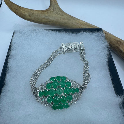 Vintage Green Aventurine Jade Lucky Bracelet - Silver Bronze