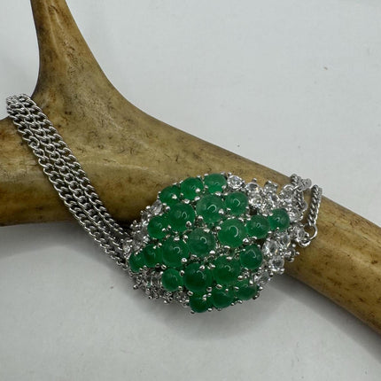 Vintage Green Aventurine Jade Lucky Bracelet - Silver Bronze