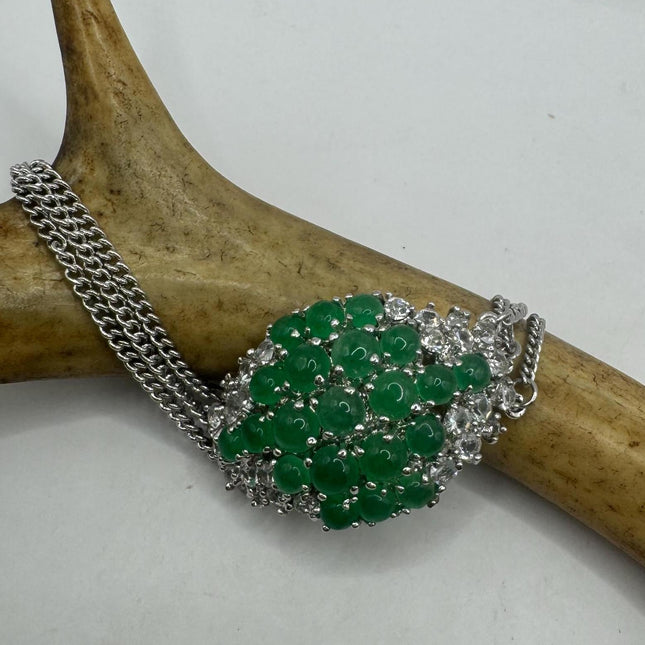 Vintage Green Aventurine Jade Lucky Bracelet - Silver Bronze
