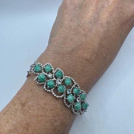 Vintage Green Aventurine Jade Lucky Bracelet - Silver Bronze