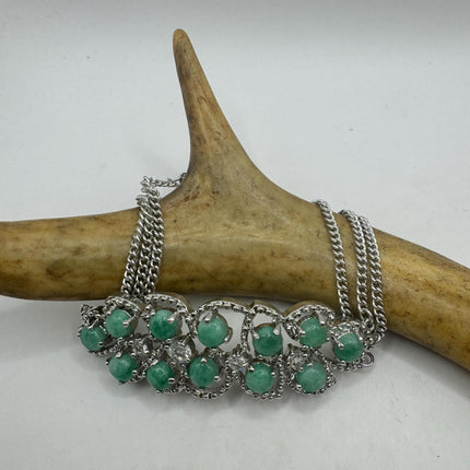 Vintage Green Aventurine Jade Lucky Bracelet - Silver Bronze