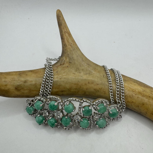 Vintage Green Aventurine Jade Lucky Bracelet - Silver Bronze