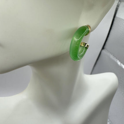 Vintage Green Jade Gold Lucky Hoop Earrings
