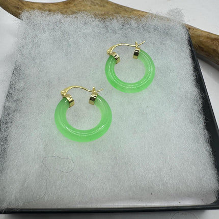 Vintage Green Jade Gold Lucky Hoop Earrings